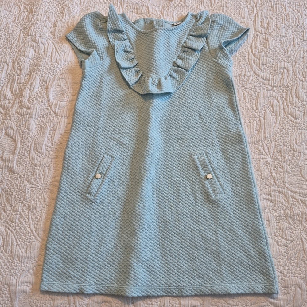 Janie and Jack girls size 8 quilted ruffle dress Aqua VGUC